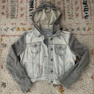 Aeropostale Gray Denim Jacket with Patterned Hood